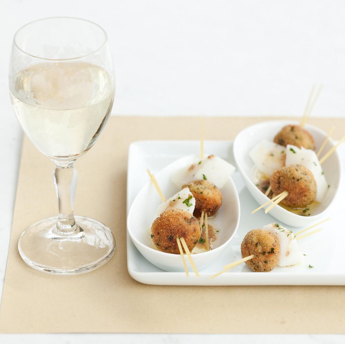 Cod and anchovies fishball skewers