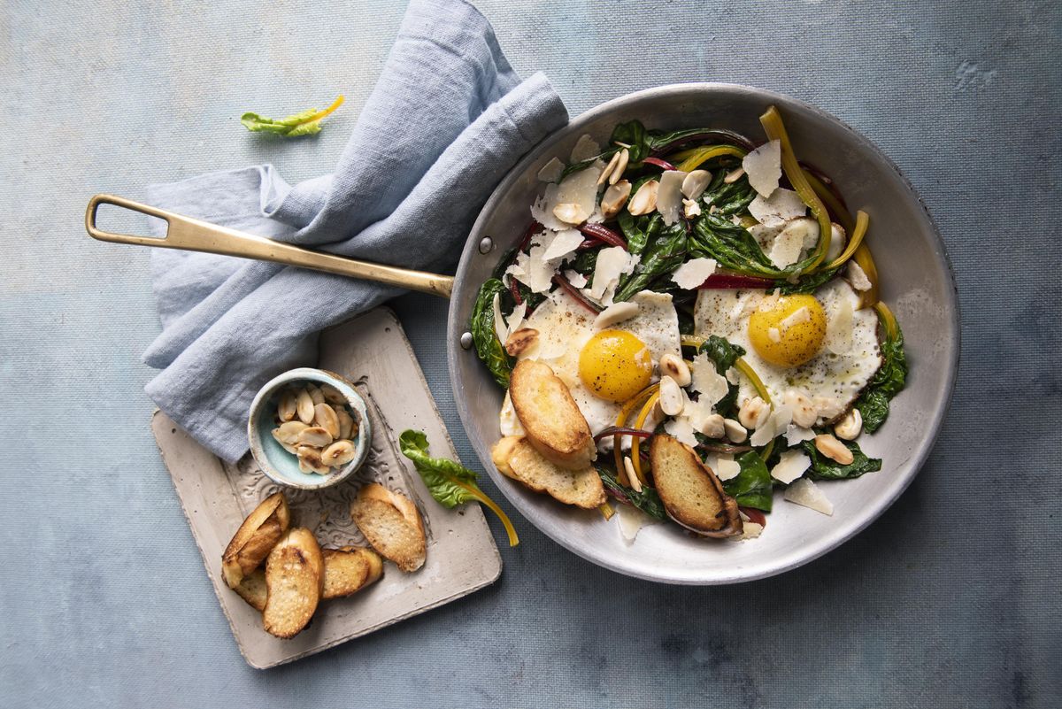 Rainbow Chard with Paprika Eggs and Almonds