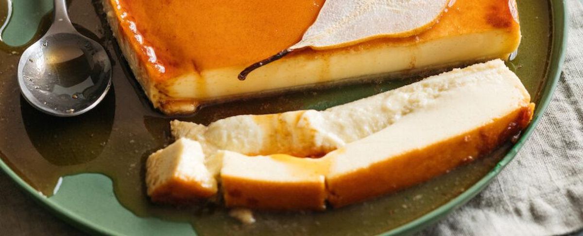 Caramel Custard with Pear and Parmesan