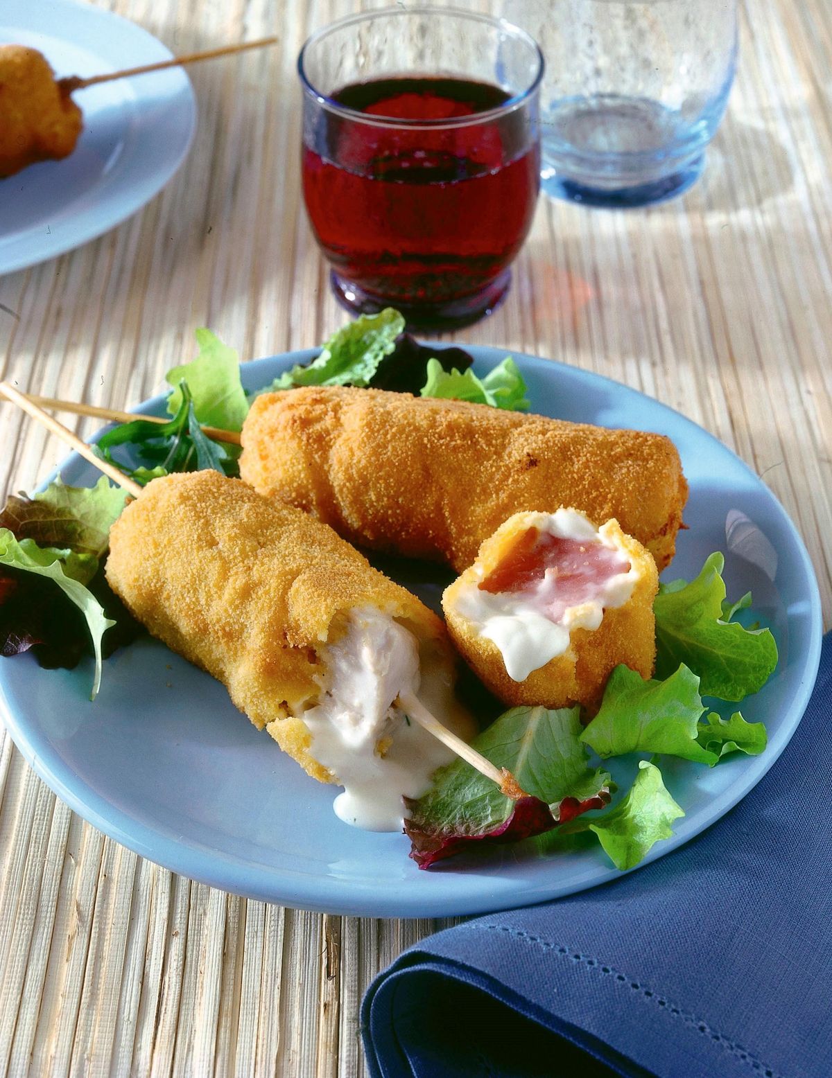 Fried mortadella and cheese sticks