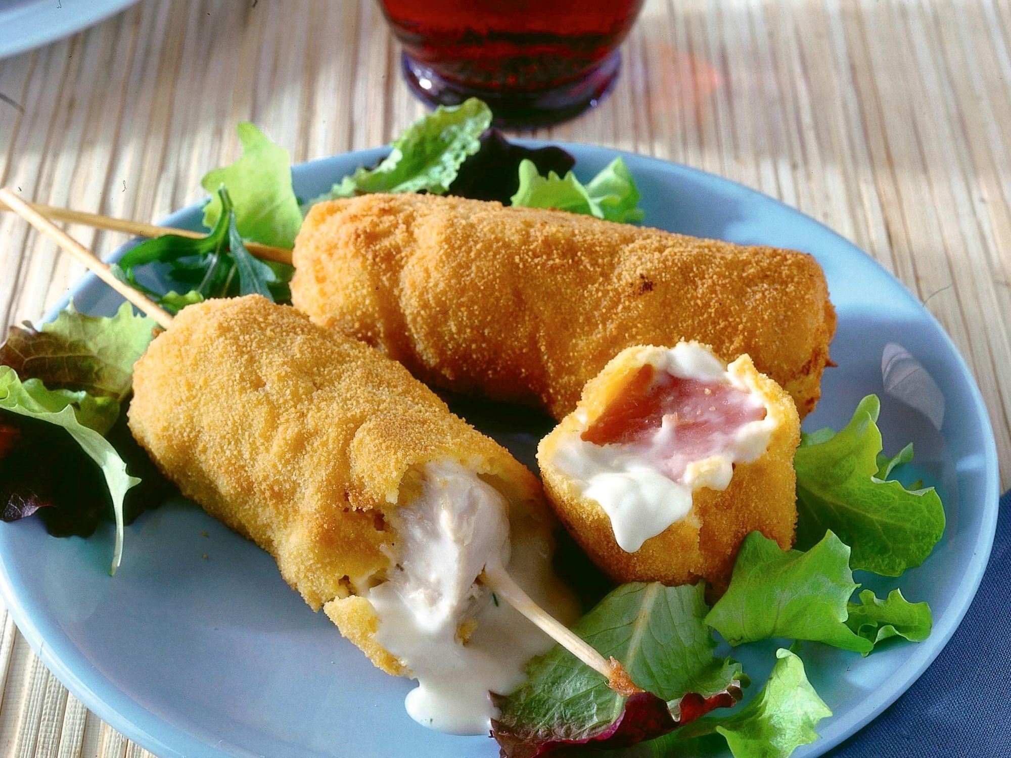 Fried mortadella and cheese sticks