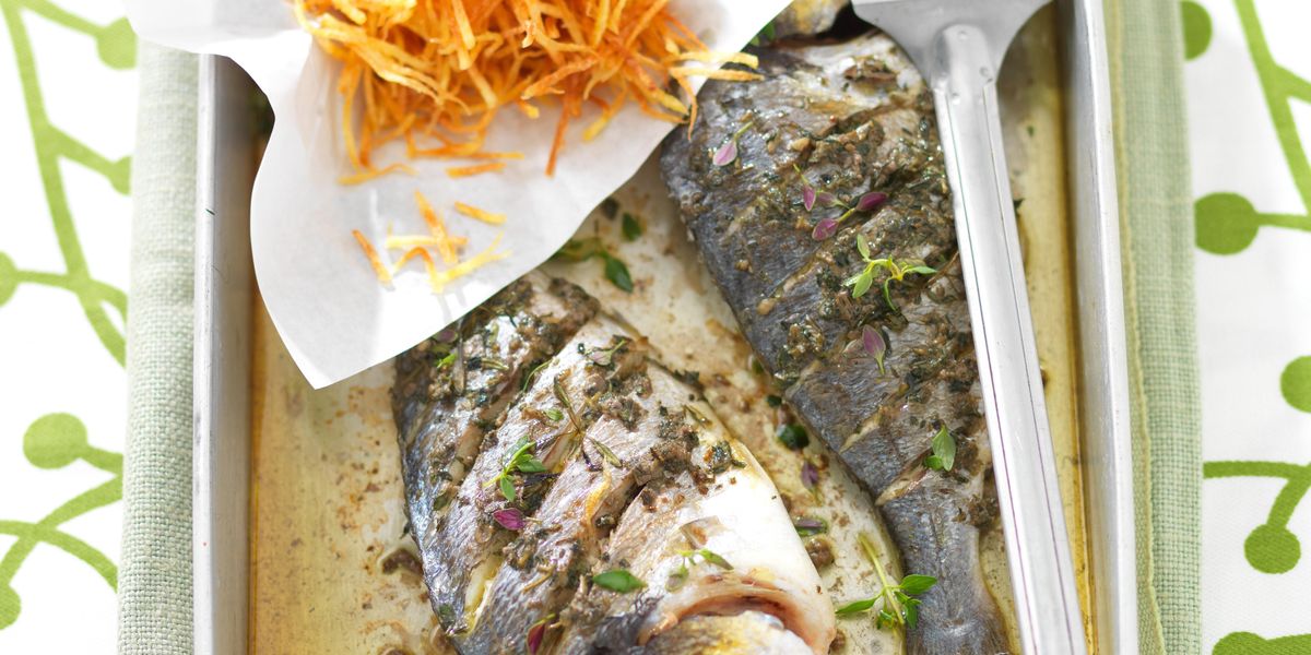 Baked bream with salted anchovies and potatoes