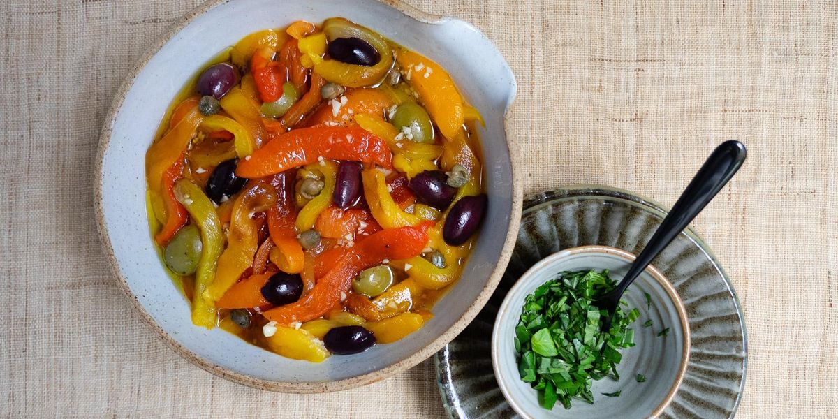 Grilled Peppers Salad with Capers and Olives