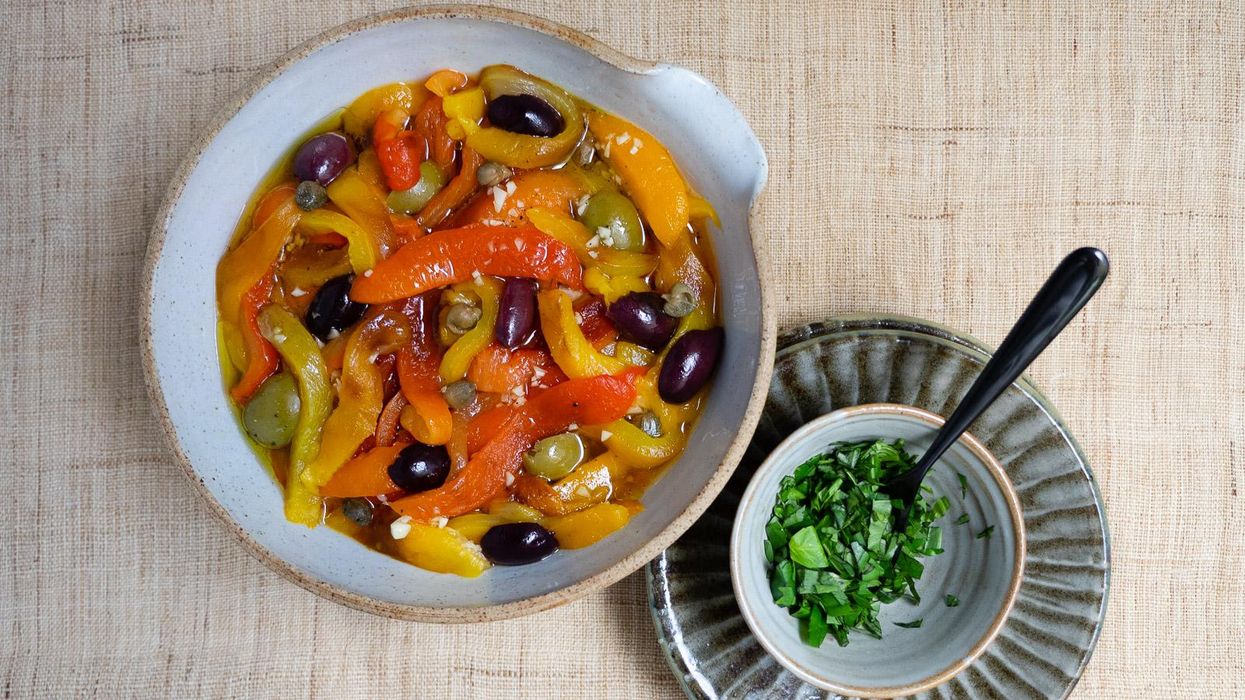 Grilled Peppers Salad with Capers and Olives