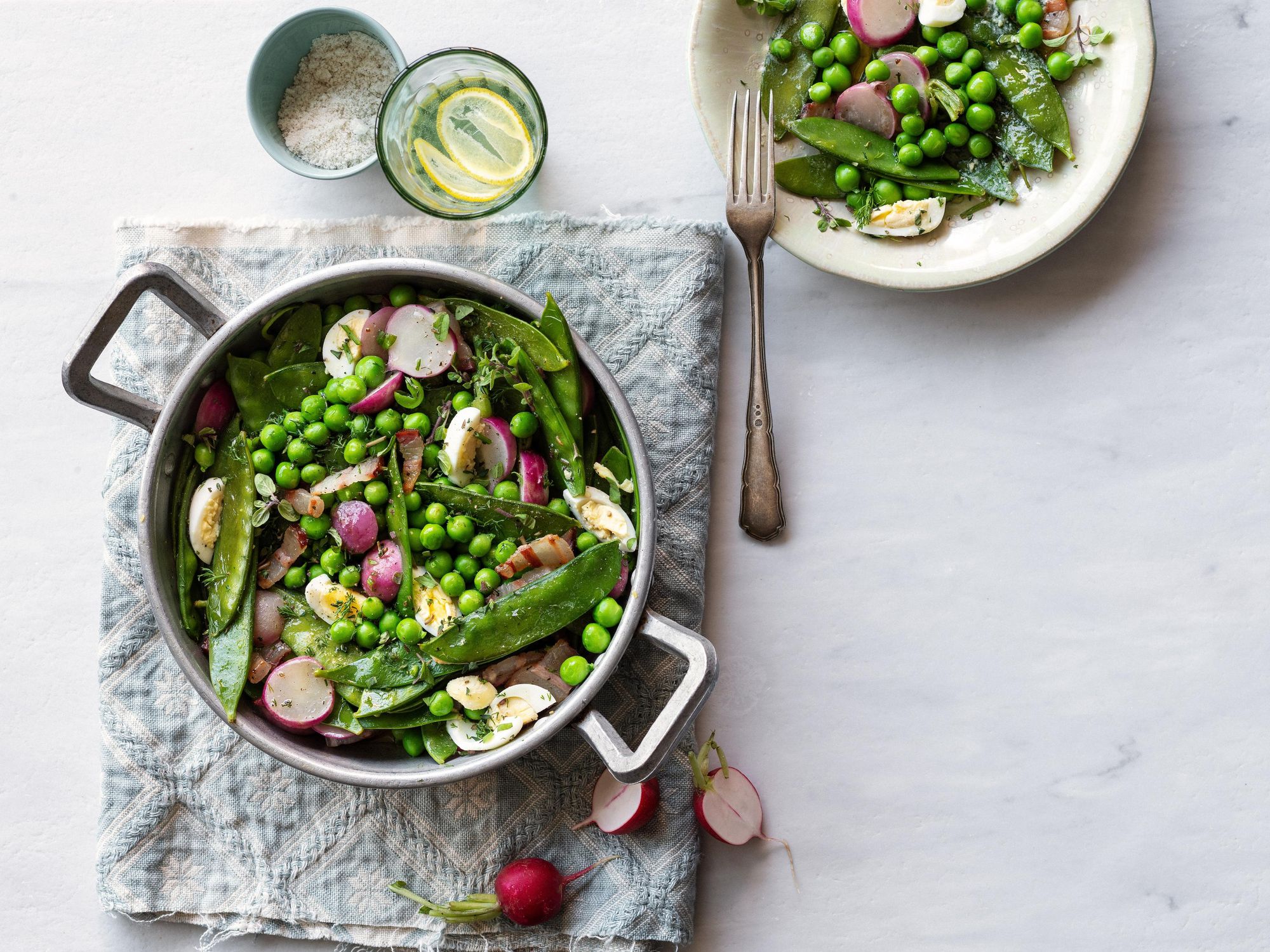 Peas with Spring Vegetables and Quail’s Eggs