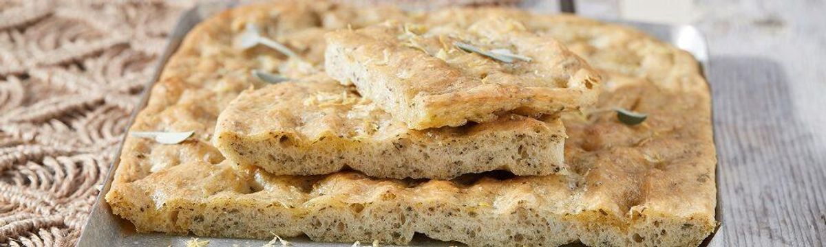 White focaccia with sage, lemon and capers