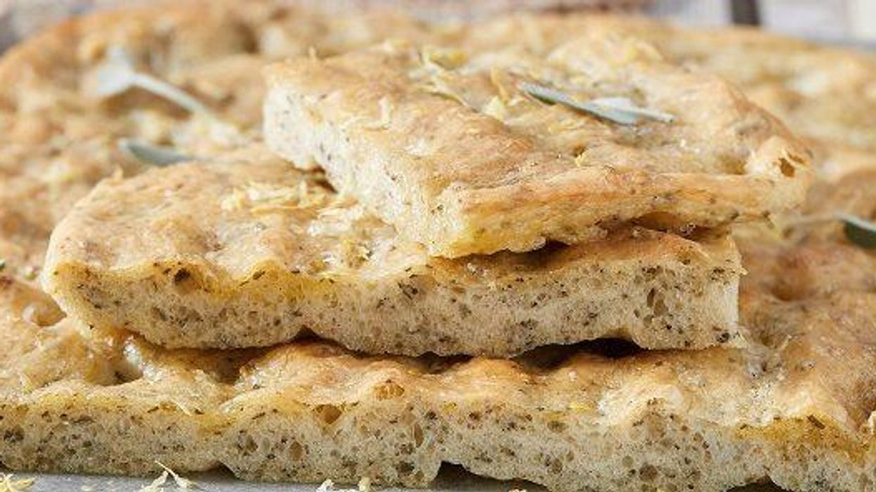 White focaccia with sage, lemon and capers