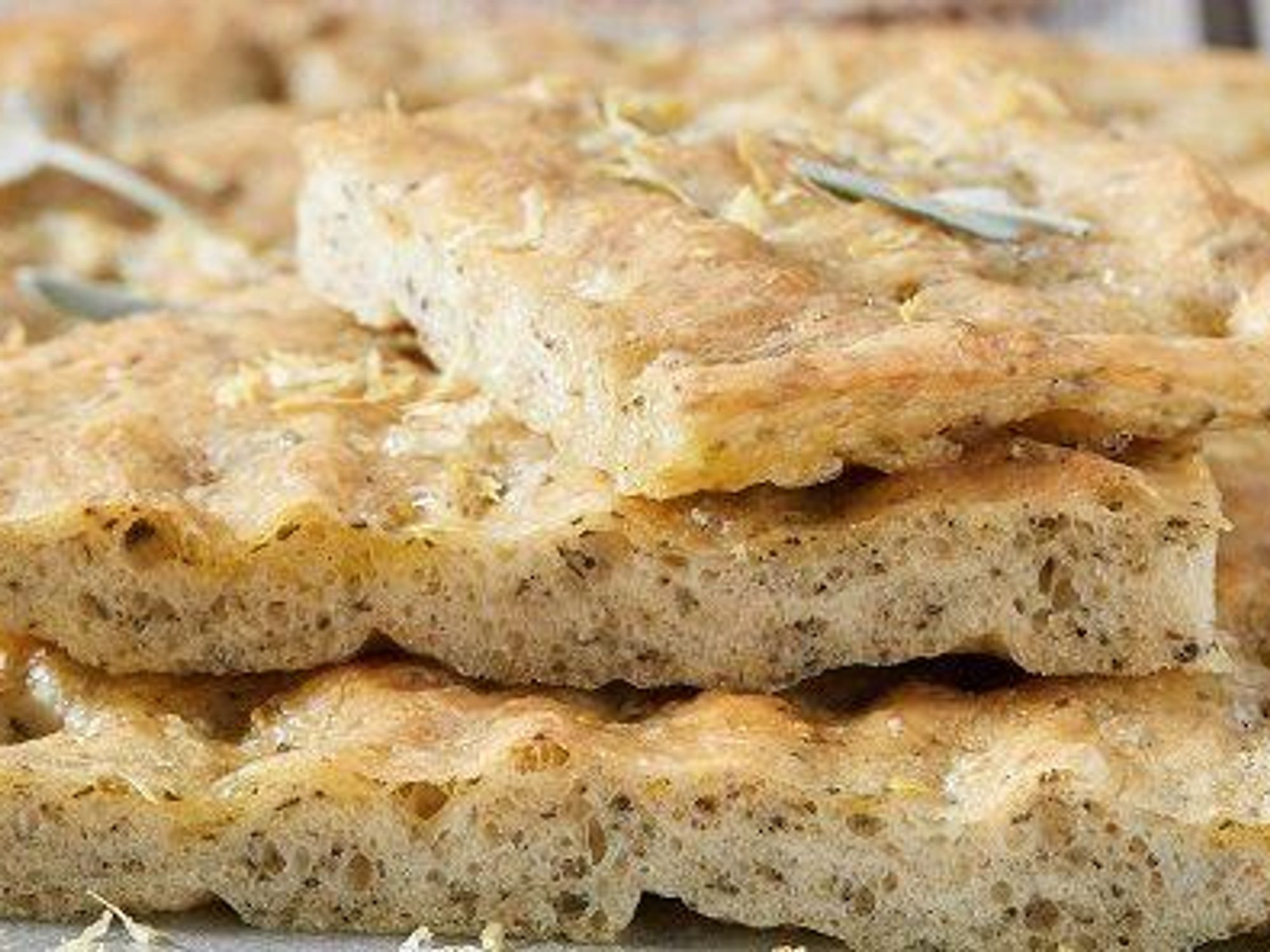 White focaccia with sage, lemon and capers