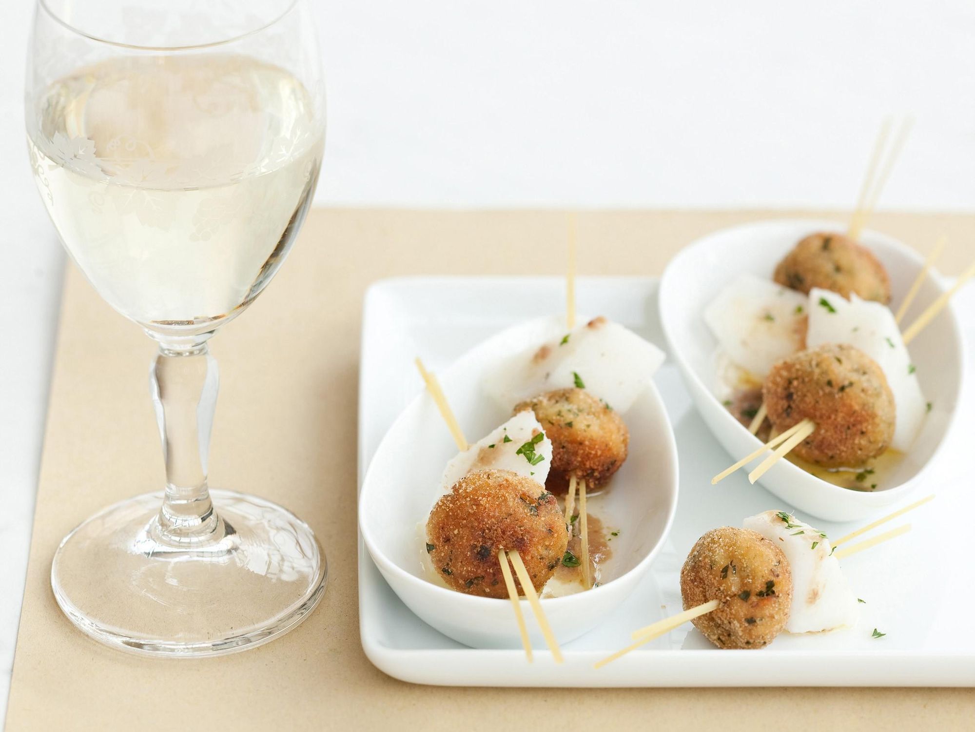 Cod and anchovies fishball skewers