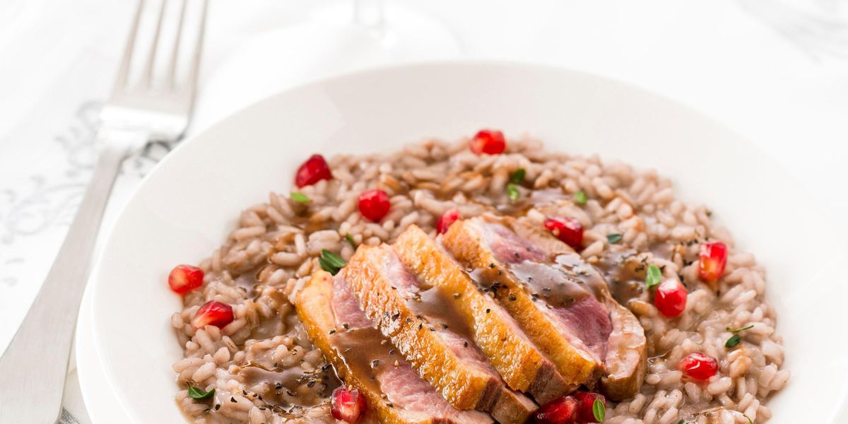 Risotto with duck breast, pomegranate, and port wine