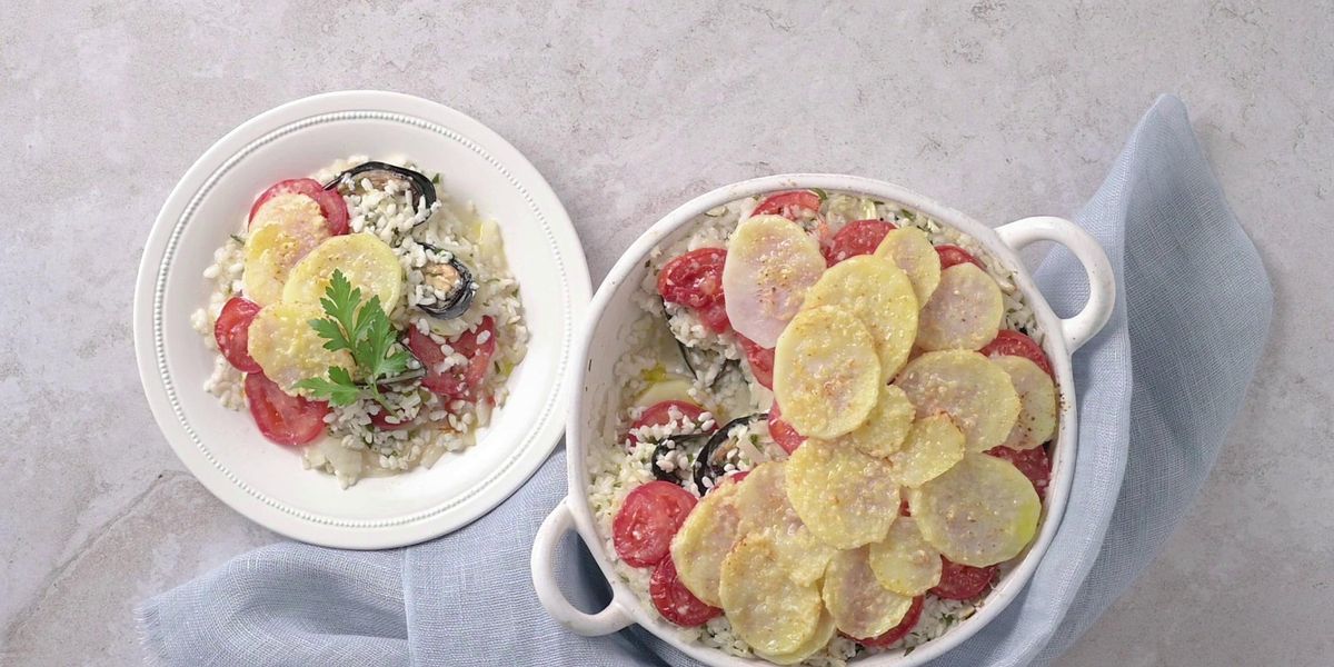 Mussel, Potato and Rice Tiella Casserole